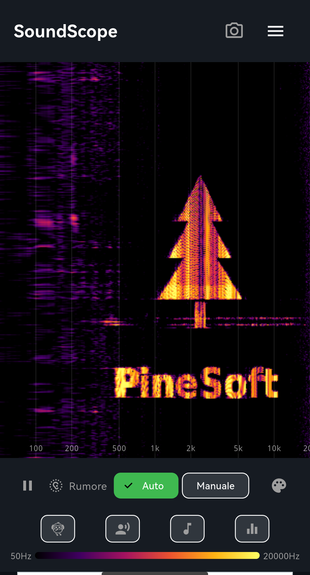 PineSoft logo rendered as spectrogram art